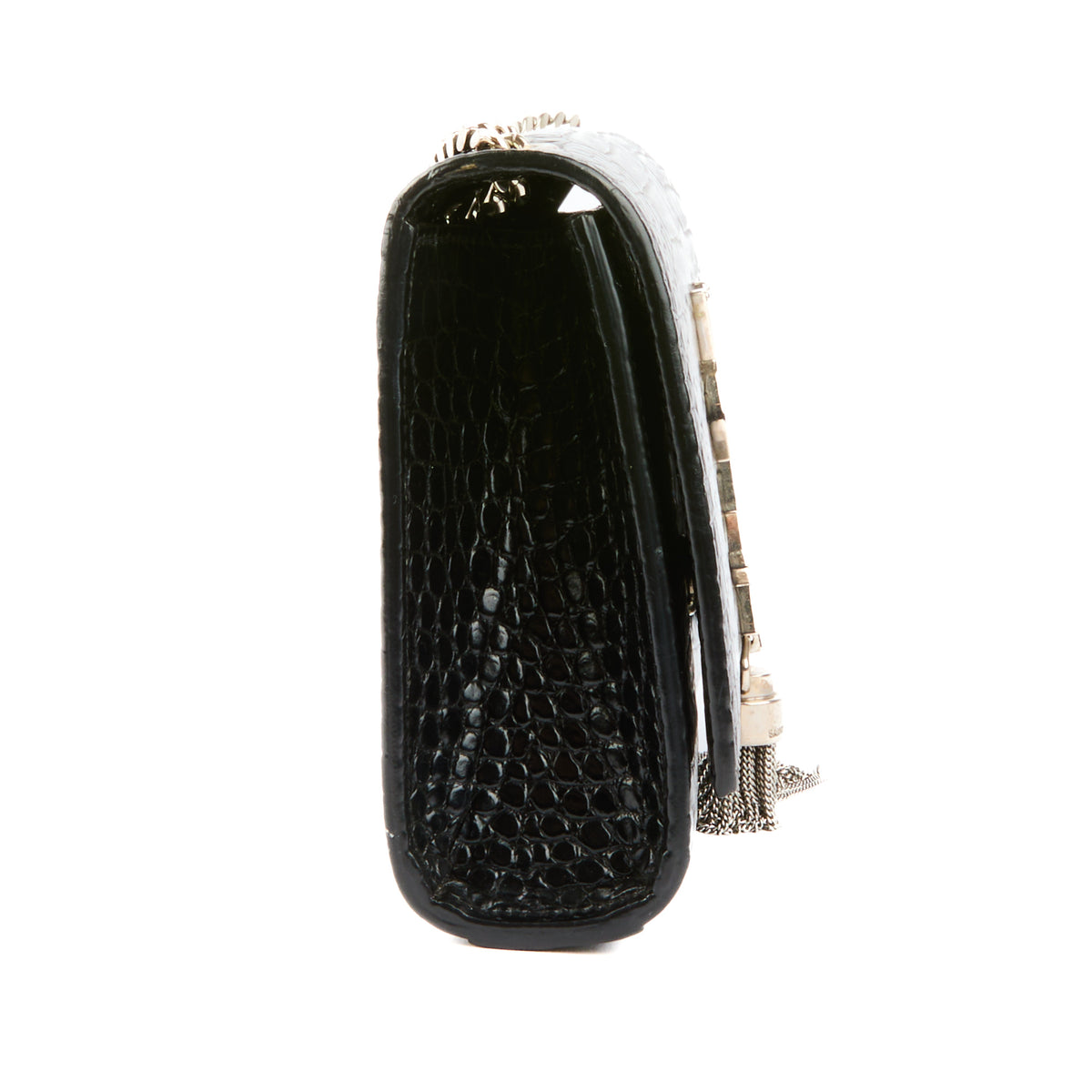 SAINT LAURENT - Sac Mini Kate tassel cuir embossé croco brillant noir - Handbag