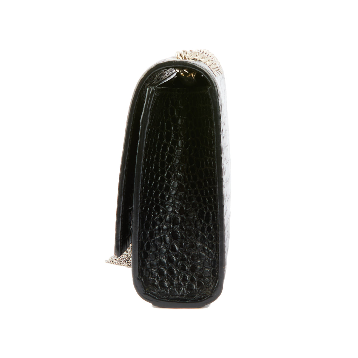 SAINT LAURENT - Sac Mini Kate tassel cuir embossé croco brillant noir - Handbag