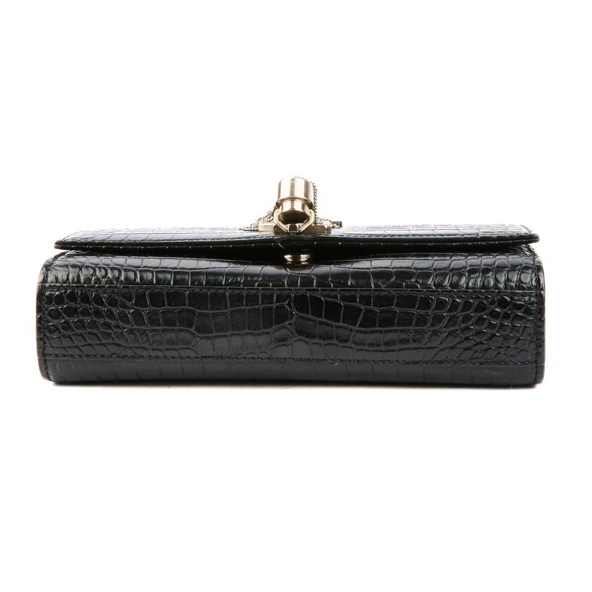 SAINT LAURENT - Sac Mini Kate tassel cuir embossé croco brillant noir - Handbag