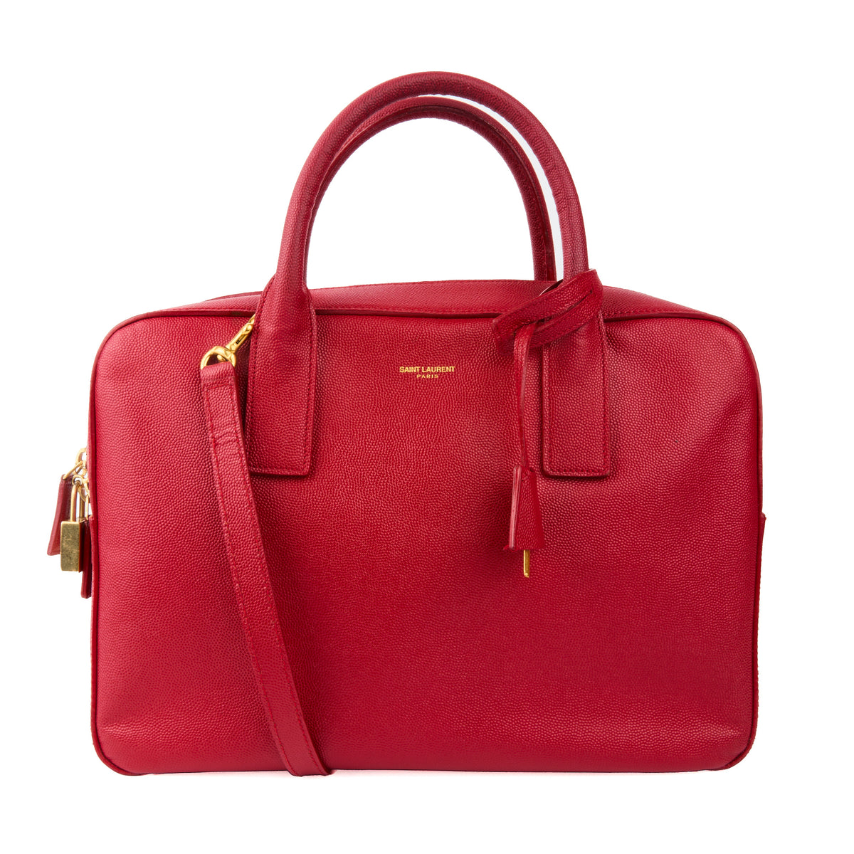 SAINT LAURENT - Sac à main porte document Museum cuir rouge - Briefcase