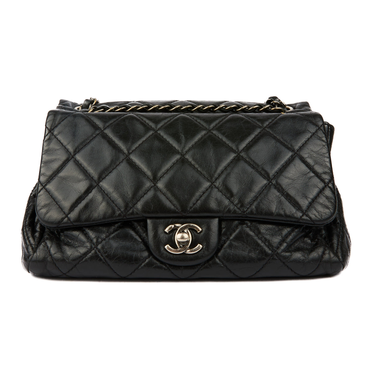 CHANEL - Sac bandoulière à rabat Classique flap CC cuir noir - Handbag