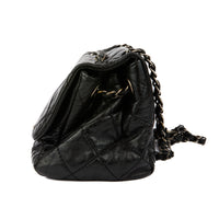 CHANEL - Sac bandoulière à rabat Classique flap CC cuir noir - Handbag
