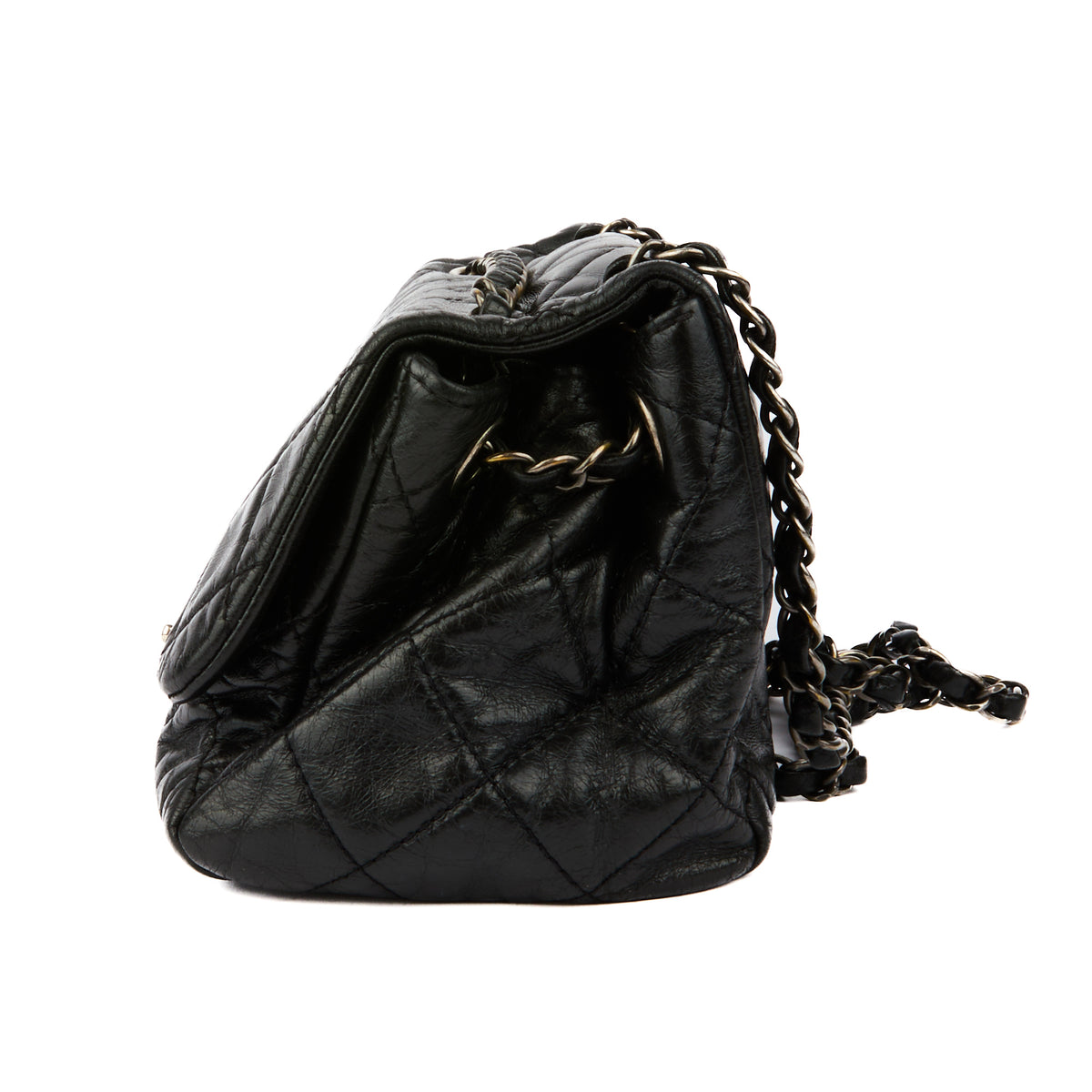 CHANEL - Sac bandoulière à rabat Classique flap CC cuir noir - Handbag