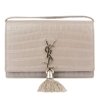 SAINT LAURENT - Sac Mini Kate tassel embossé croco gris