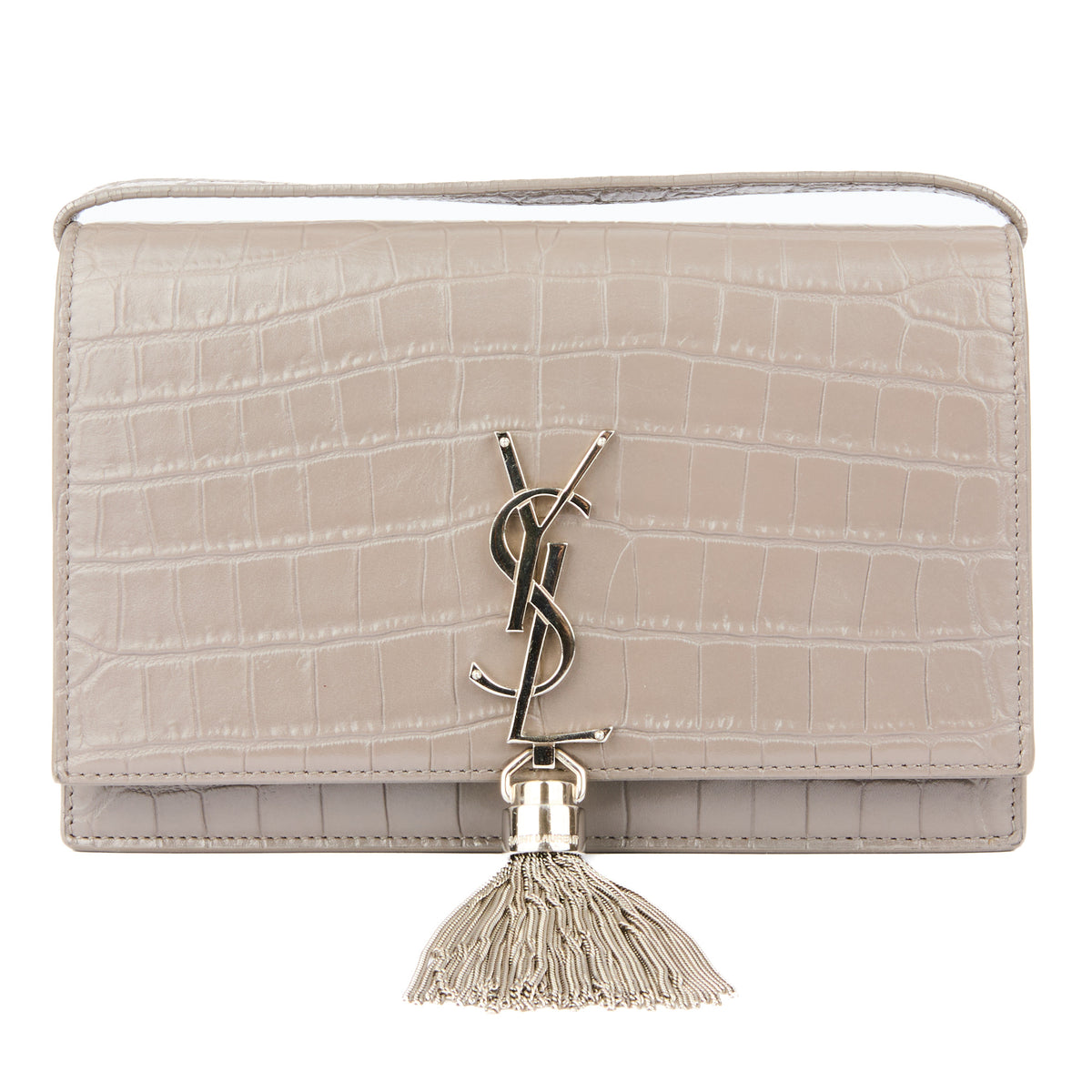 SAINT LAURENT - Sac Mini Kate tassel embossé croco gris