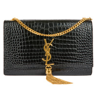 SAINT LAURENT - Sac bandoulière Kate tassel cuir embossé croco noir - Handbag
