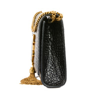 SAINT LAURENT - Sac bandoulière Kate tassel cuir embossé croco noir - Handbag
