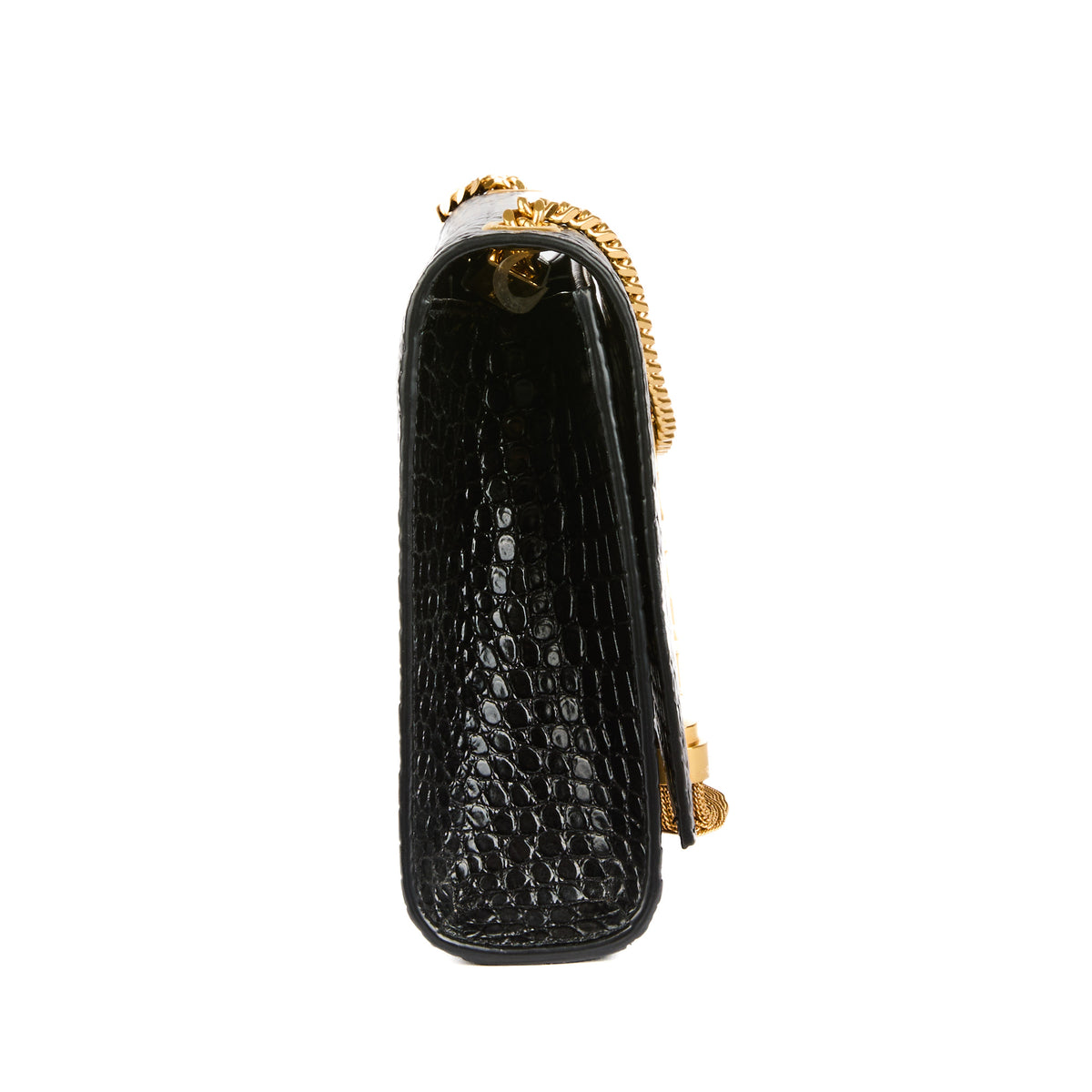 SAINT LAURENT - Sac bandoulière Kate tassel cuir embossé croco noir - Handbag