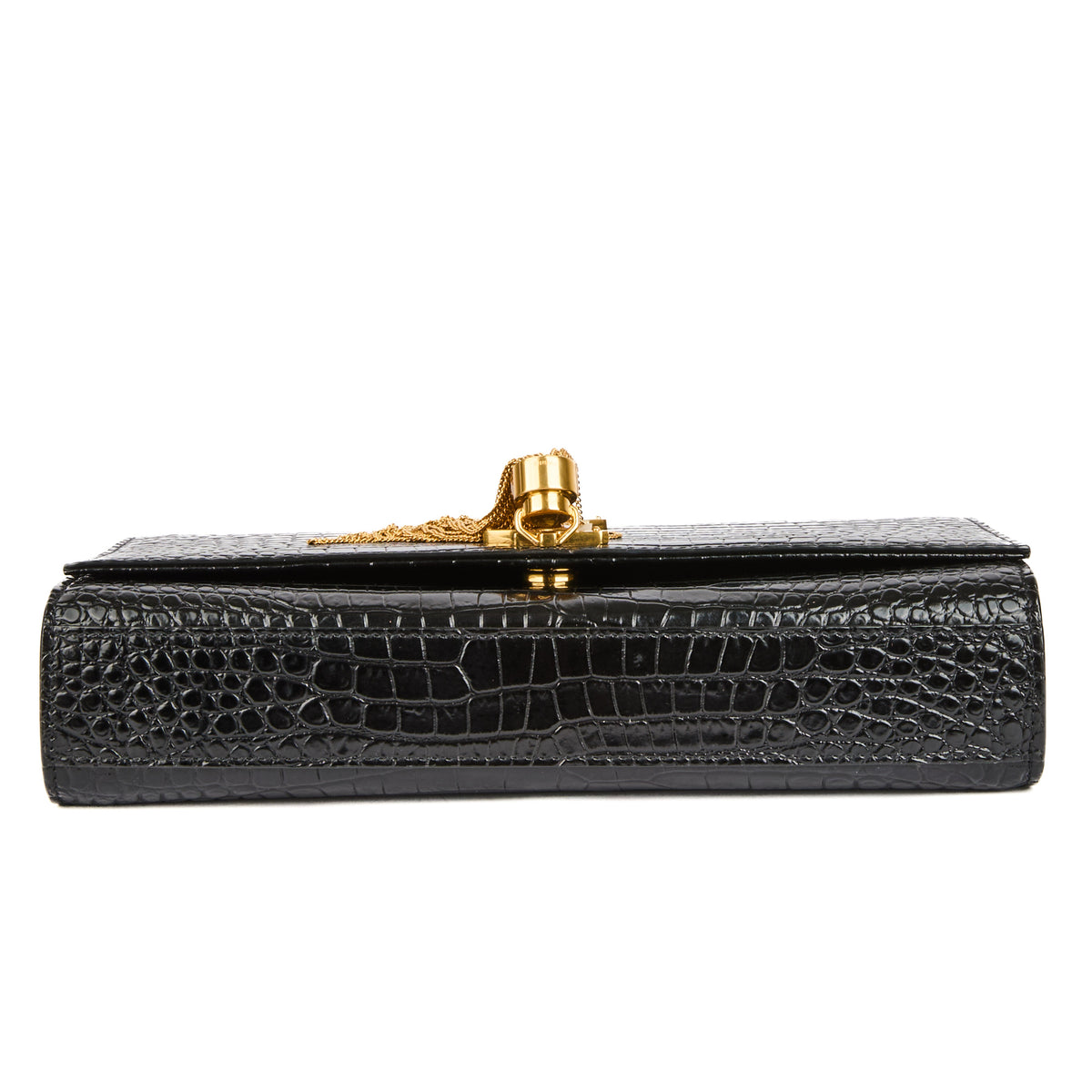 SAINT LAURENT - Sac bandoulière Kate tassel cuir embossé croco noir - Handbag