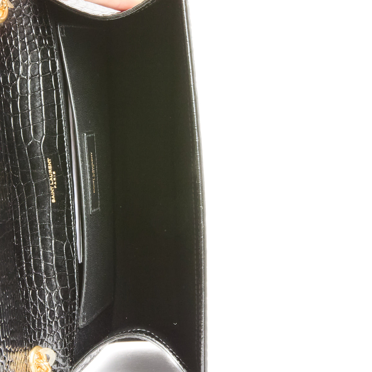 SAINT LAURENT - Sac bandoulière Kate tassel cuir embossé croco noir - Handbag