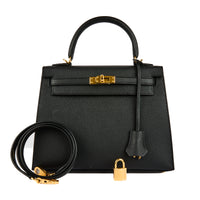 HERMES - Sac à main Kelly 25 cuir Epsom noir goldhardware - Handbag