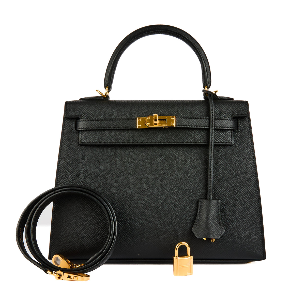 HERMES - Sac à main Kelly 25 cuir Epsom noir goldhardware - Handbag