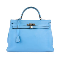 HERMÈS - Sac à main Kelly 32 cuir Togo bleu - Handbag