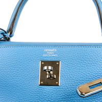 HERMÈS - Sac à main Kelly 32 cuir Togo bleu - Handbag