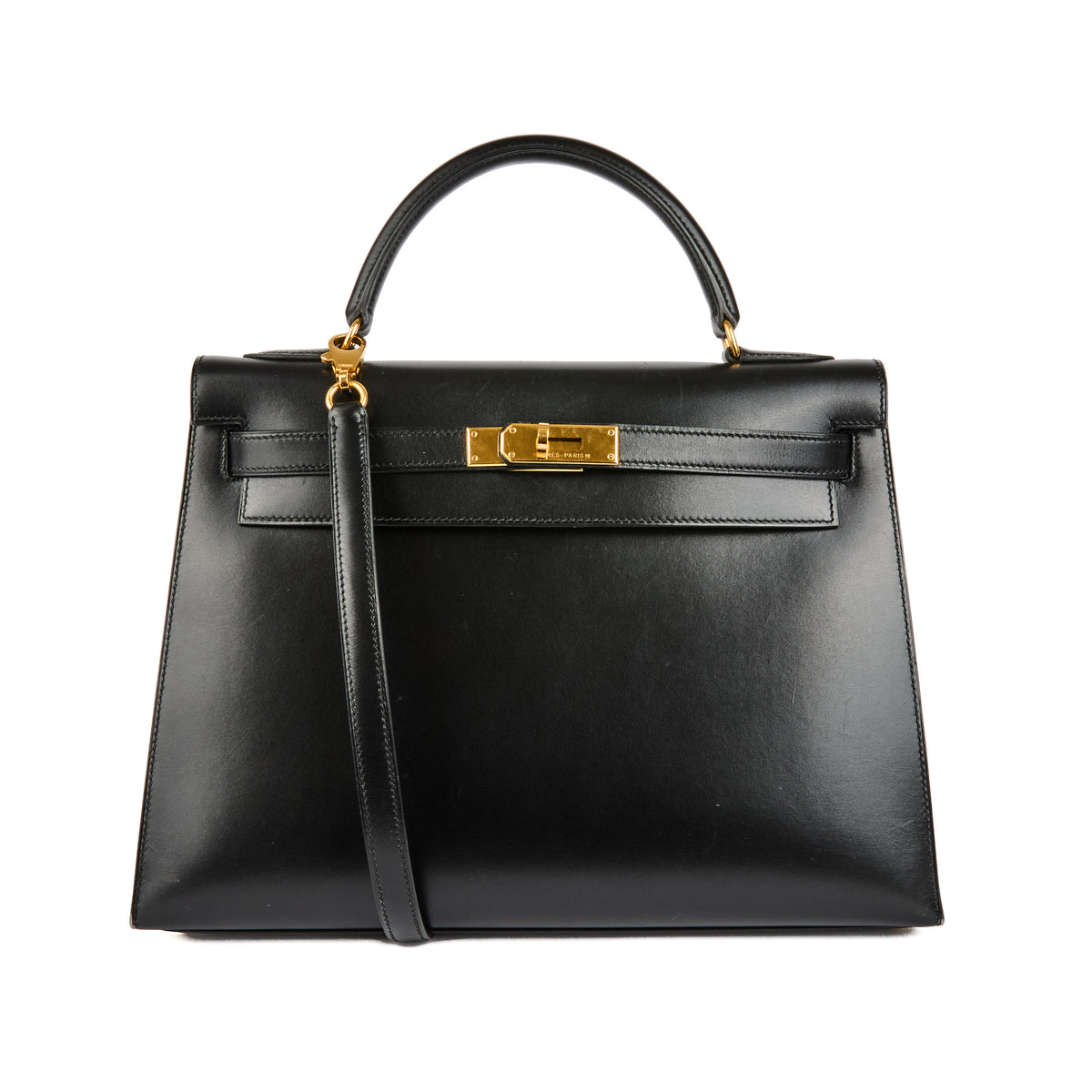 HERMES - Sac à main Kelly 32 Vintage cuir Box noir gold hardware - Handbag