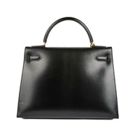 HERMES - Sac à main Kelly 32 Vintage cuir Box noir gold hardware - Handbag
