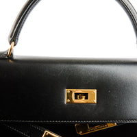 HERMES - Sac à main Kelly 32 Vintage cuir Box noir gold hardware - Handbag
