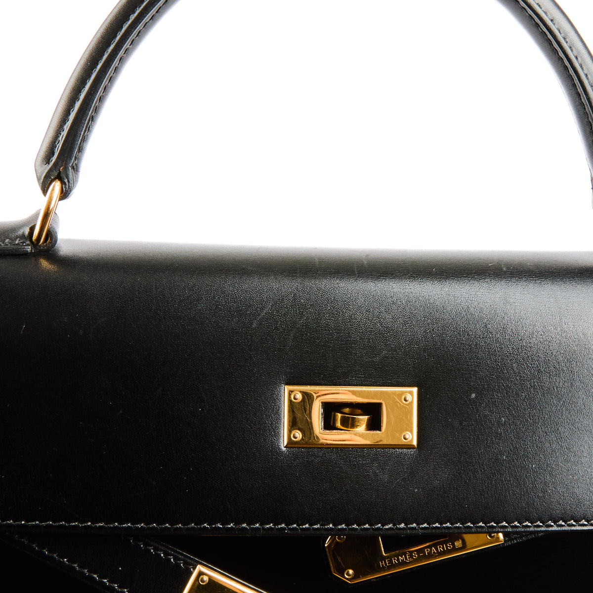 HERMES - Sac à main Kelly 32 Vintage cuir Box noir gold hardware - Handbag