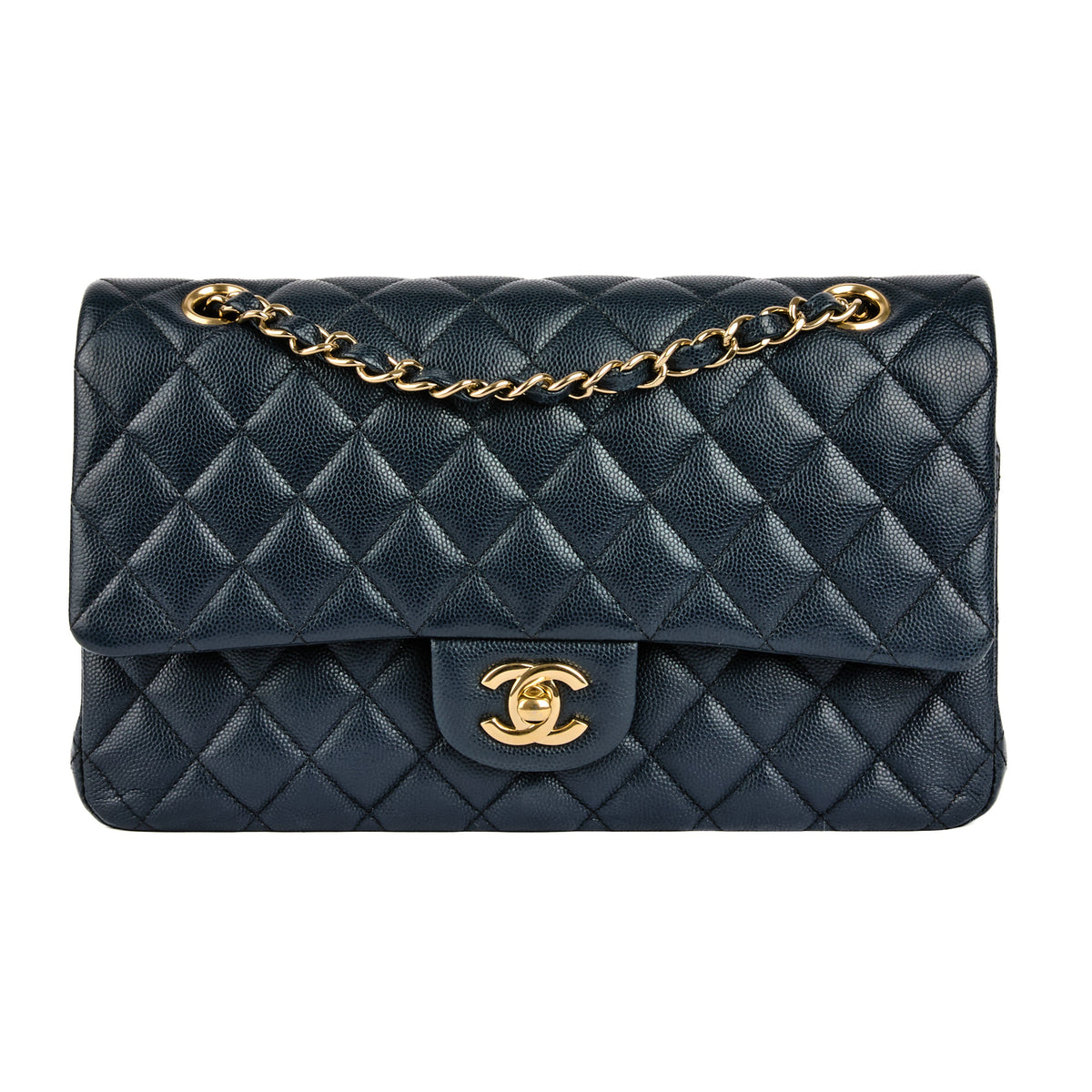 CHANEL - Timeless Classic Bag in Black Caviar Blue Leather