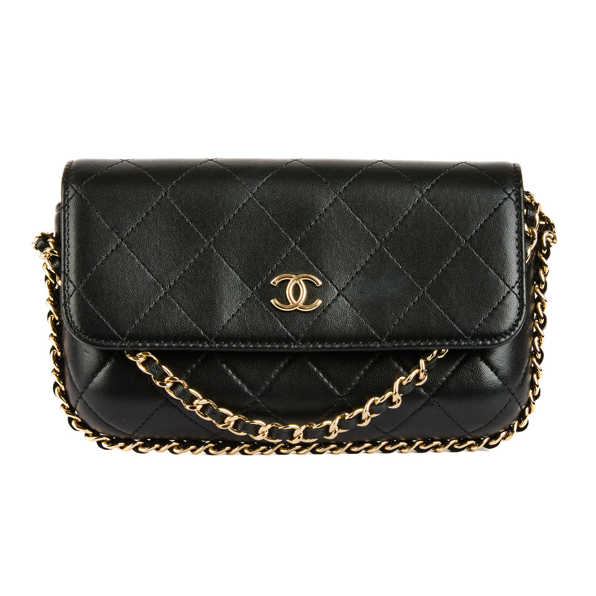 CHANEL - Sac bandoulière Wallet On Chain matelassé cuir entrelacé noir - Handbag