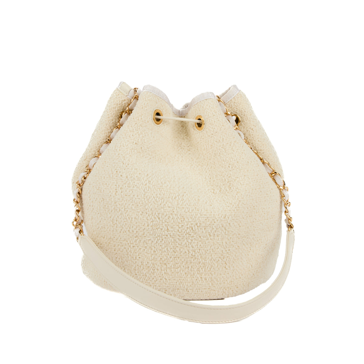CHANEL - Sac à main Seau Deauville tweed écru doré - Handbag