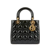DIOR - Sac à main Lady Dior Médium cuir vernis noir - Handbag