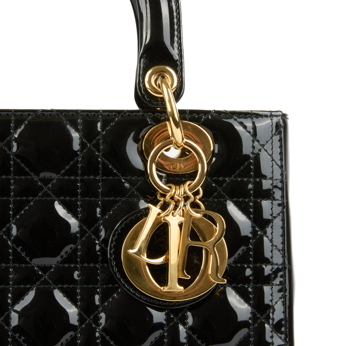 DIOR - Sac à main Lady Dior Médium cuir vernis noir - Handbag