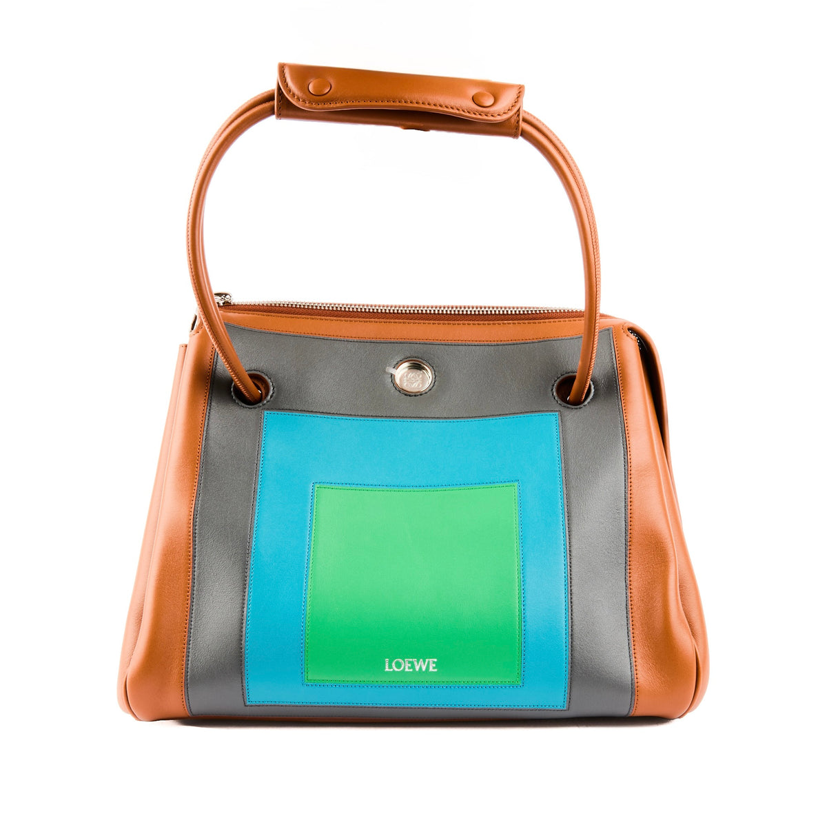 LOEWE - Sac à main Albers Madrid Medium cuir marron noir bleu et vert - Handbag