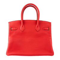 HERMES - Sac Birkin 35 cuir Taurillon Clémence Rouge Vif - Handbag