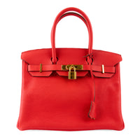 HERMES - Sac Birkin 35 cuir Taurillon Clémence Rouge Vif - Handbag