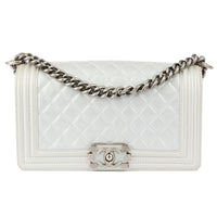 CHANEL - Sac bandoulière Boy cuir argenté - Handbag