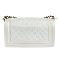 CHANEL - Sac bandoulière Boy cuir argenté - Handbag