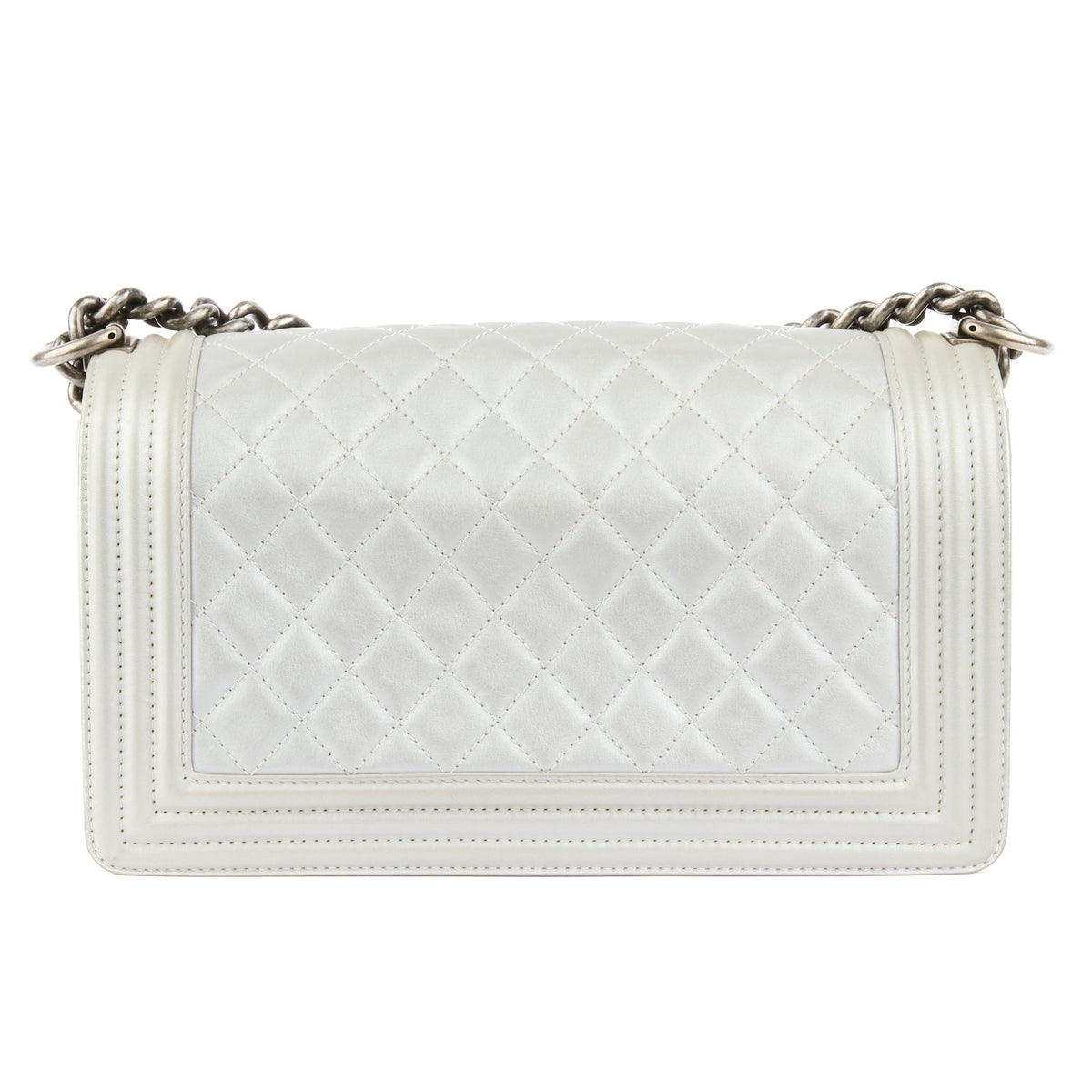 CHANEL - Sac bandoulière Boy cuir argenté - Handbag