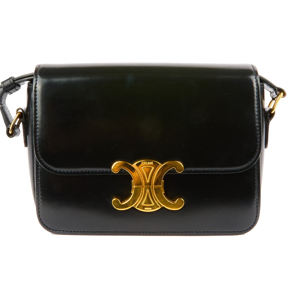 CELINE - Sac bandoulière Teen Triomphe cuir noir - Handbag