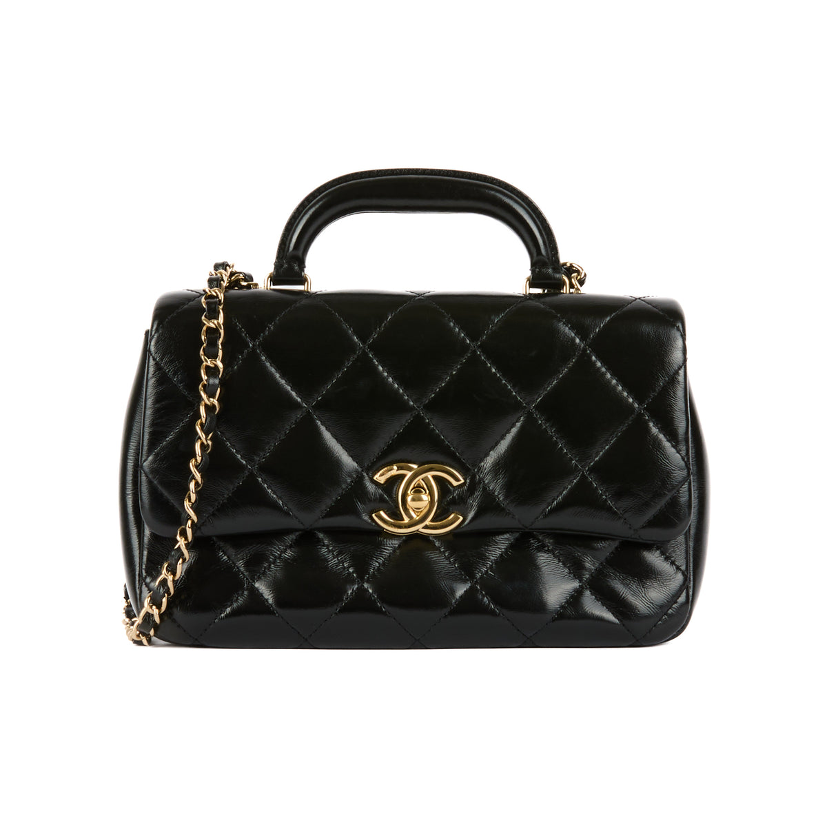 CHANEL - Sac à main Mini Coco Trip cuir noir - Handbag