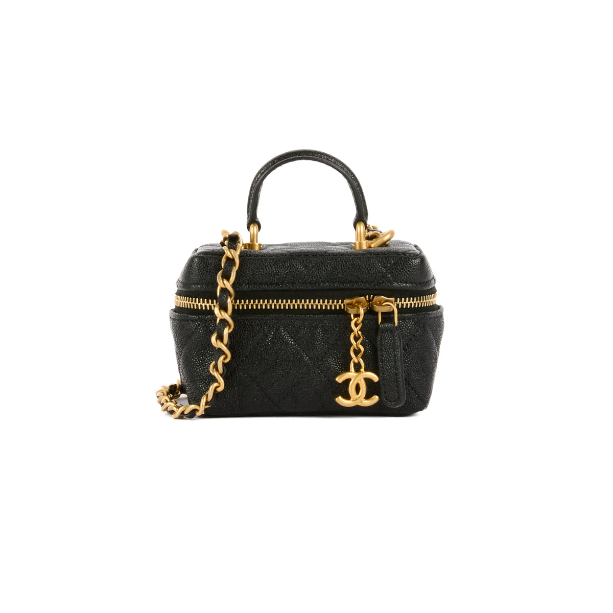 CHANEL - Sac bandoulière Mini Vanity Top Handle cuir caviar noir - Handbag