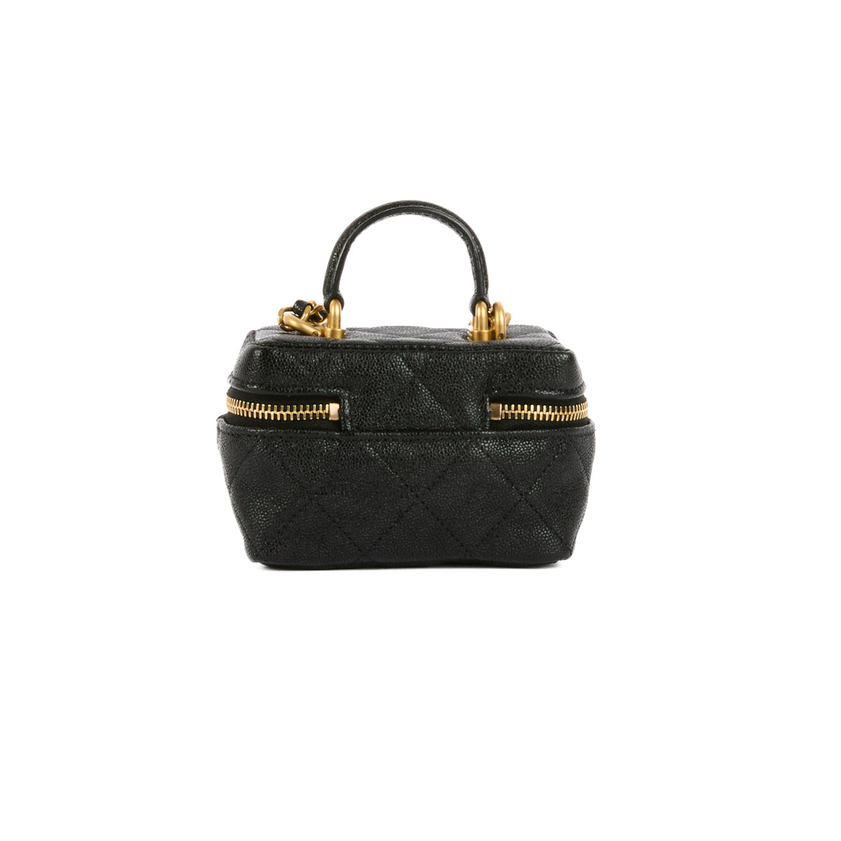 CHANEL - Sac bandoulière Mini Vanity Top Handle cuir caviar noir - Handbag