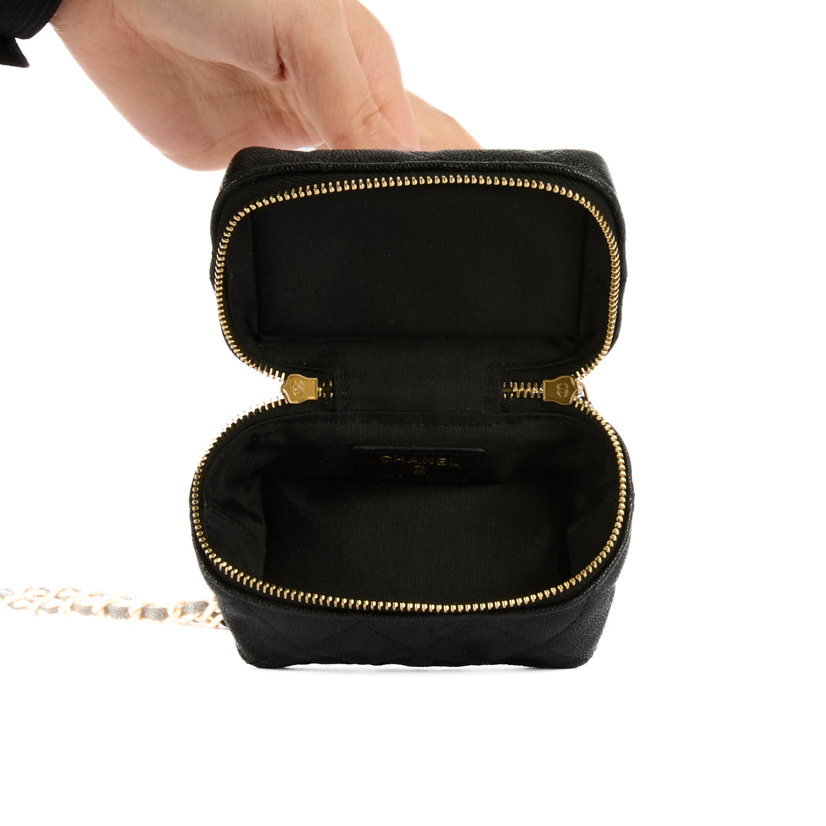 CHANEL - Sac bandoulière Mini Vanity Top Handle cuir caviar noir - Handbag
