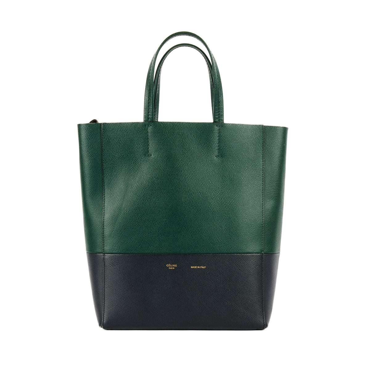 CELINE - Sac à main Cabas vertical cuir bicolore vert noir - Handbag