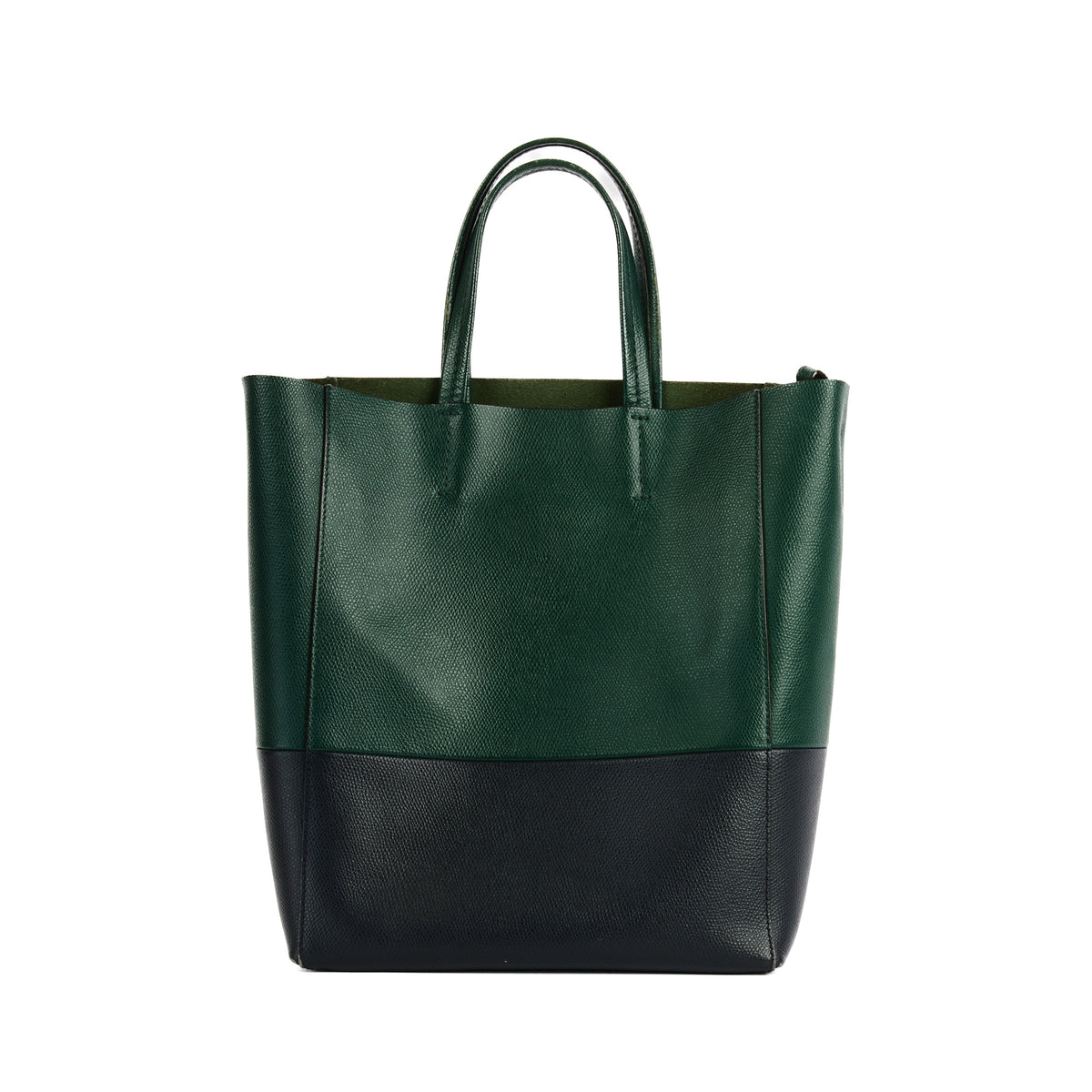 CELINE - Sac à main Cabas vertical cuir bicolore vert noir - Handbag