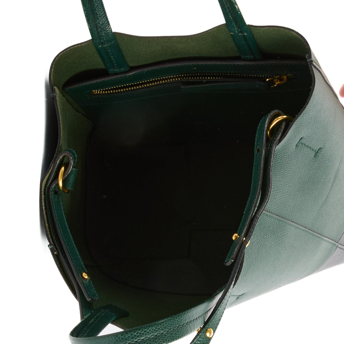CELINE - Sac à main Cabas vertical cuir bicolore vert noir - Handbag