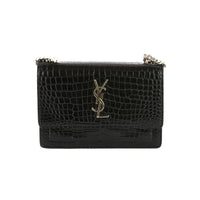 SAINT LAURENT - Sac bandoulière Sunset cuir embossé croco noir - Handbag