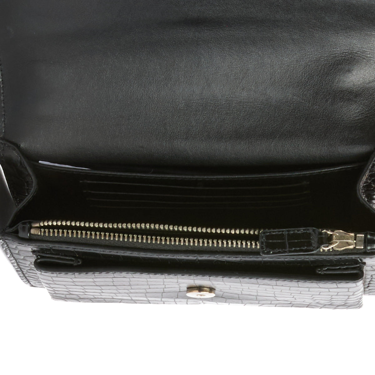 SAINT LAURENT - Sac bandoulière Mini Sunset cuir embossé croco noir - Handbag