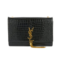 SAINT LAURENT - Black crocodile-embossed Kate tassel bag