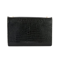SAINT LAURENT - Black crocodile-embossed Kate tassel bag