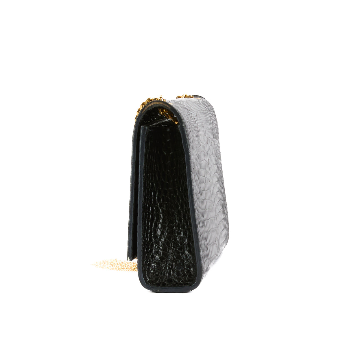 SAINT LAURENT - Black crocodile-embossed Kate tassel bag