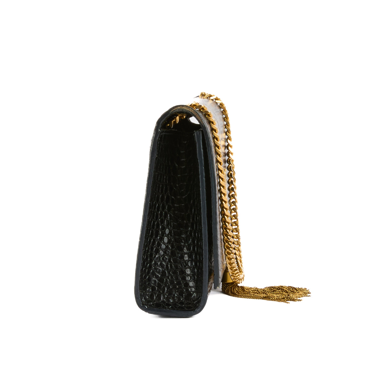 SAINT LAURENT - Black crocodile-embossed Kate tassel bag