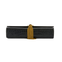 SAINT LAURENT - Black crocodile-embossed Kate tassel bag