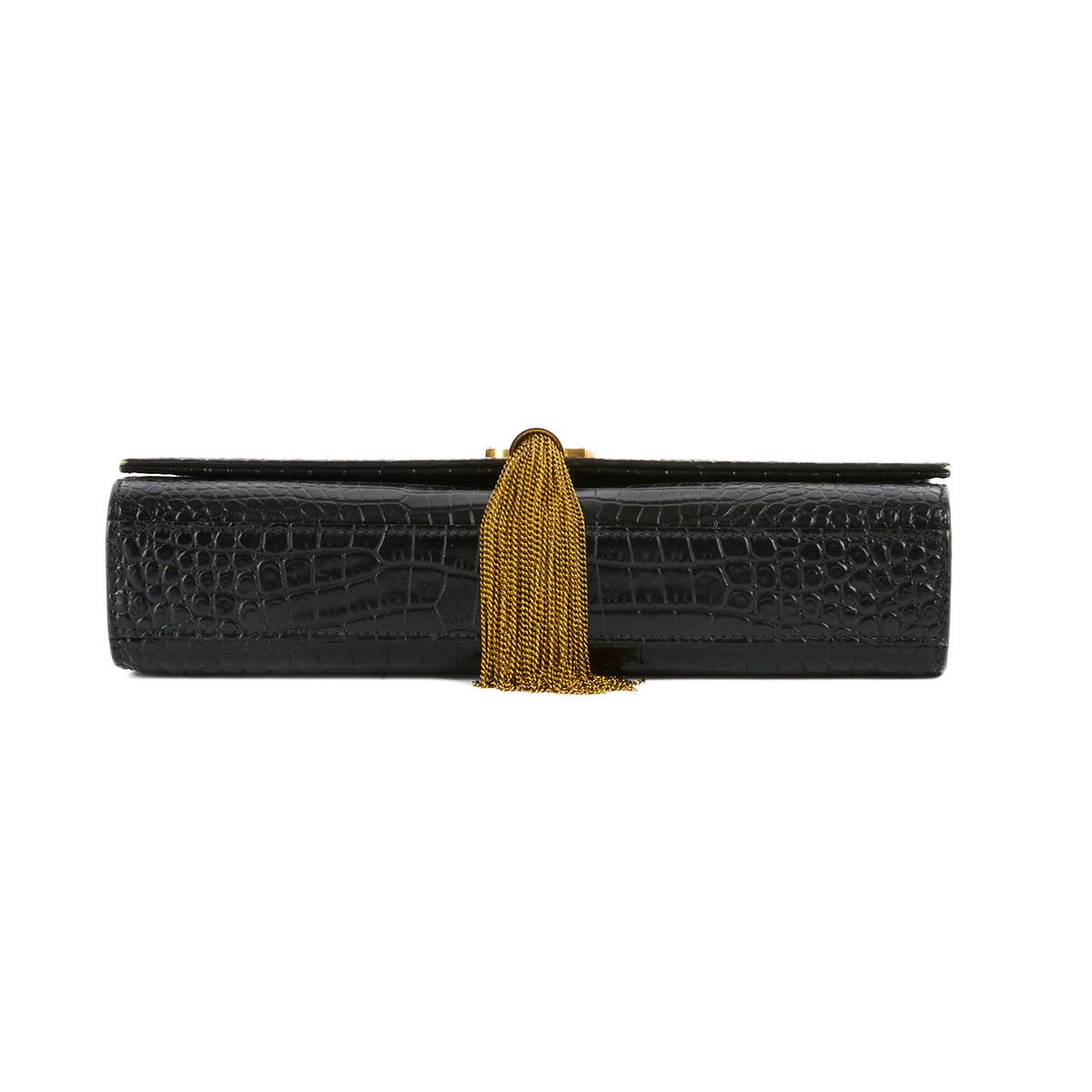 SAINT LAURENT - Black crocodile-embossed Kate tassel bag