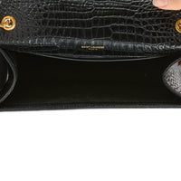 SAINT LAURENT - Black crocodile-embossed Kate tassel bag